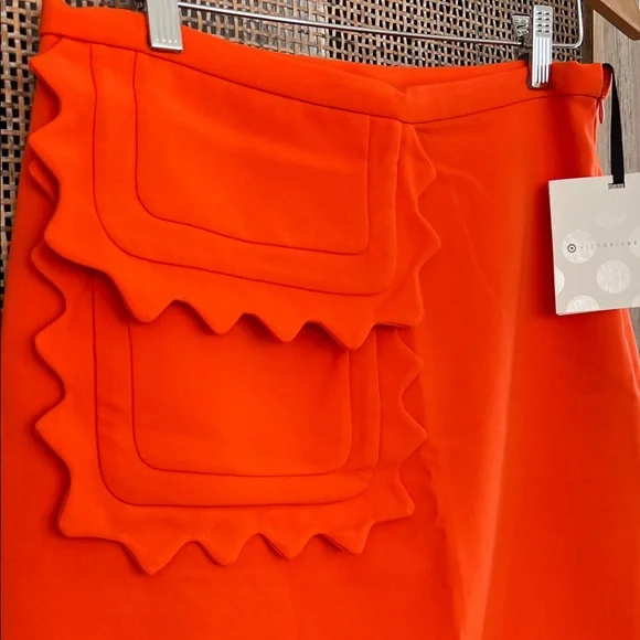 NWT Victoria Beckham for Target Orange Twill Skirt with Scallop trim pocket - Picture 3 of 7